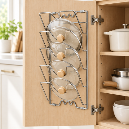 Wall-Mounted Pot Lid Organizer Rack