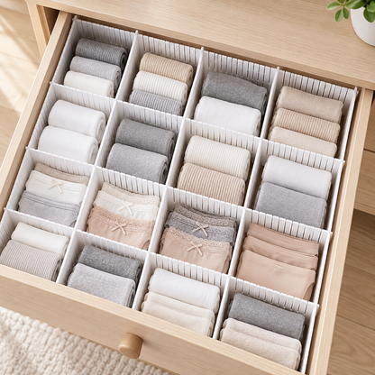 Cut-to-Fit Interlocking Drawer Divider Organizer