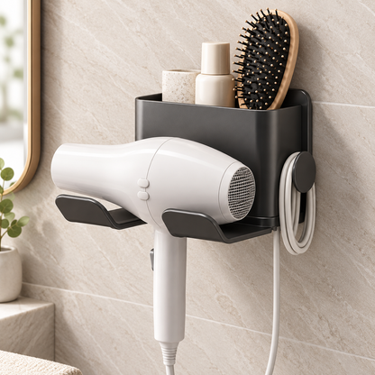 Wall-Mounted Hair Dryer Holder & Styling Tool Organizer