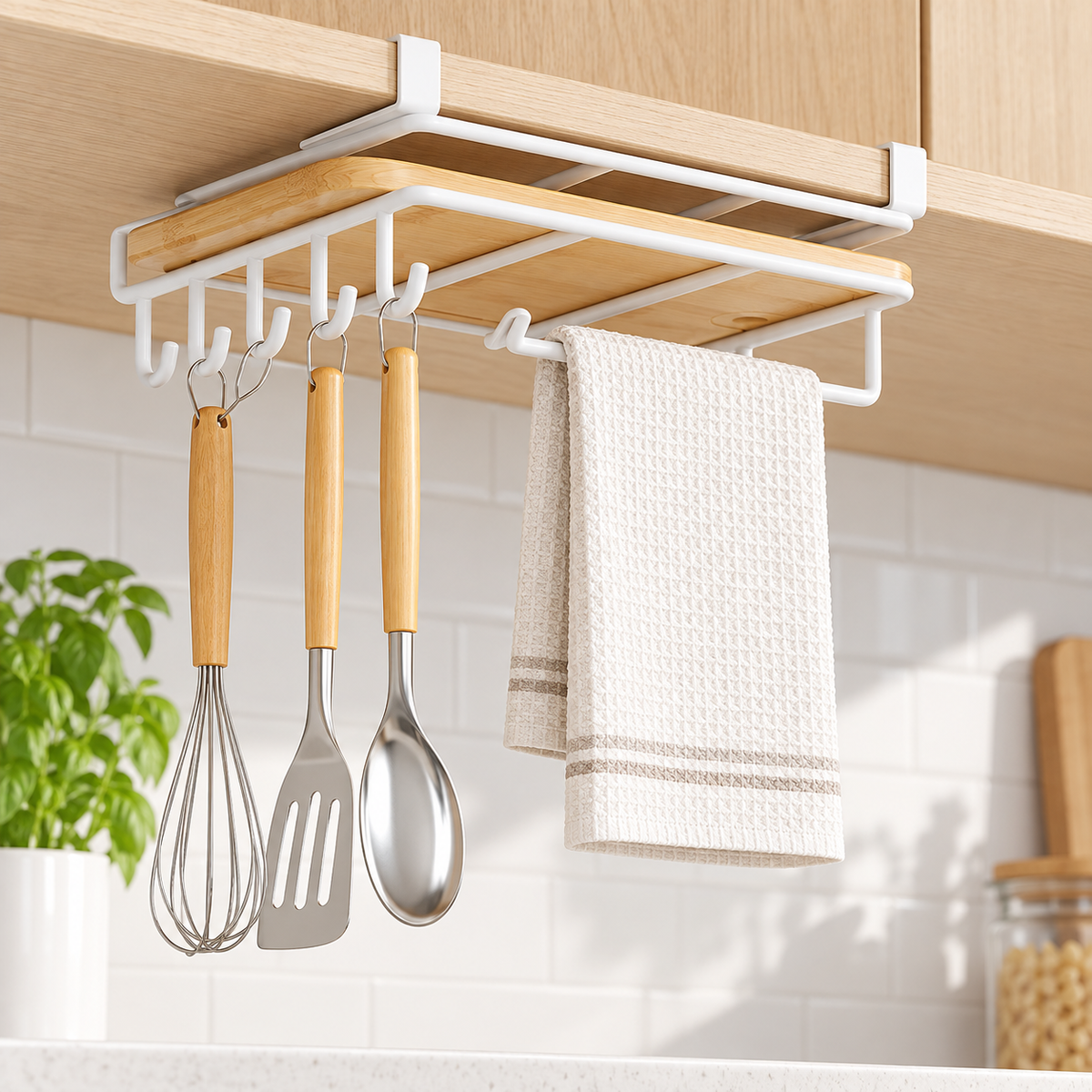 Under-Shelf Hanging Kitchen Utensil Rack