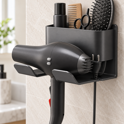 Wall-Mounted Hair Dryer Holder & Styling Tool Organizer