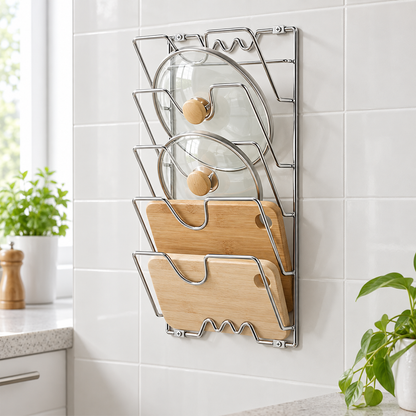 Wall-Mounted Pot Lid Organizer Rack