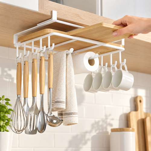 Under-Shelf Hanging Kitchen Utensil Rack