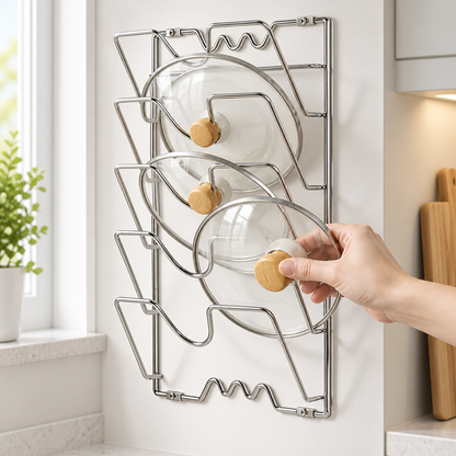 Wall-Mounted Pot Lid Organizer Rack