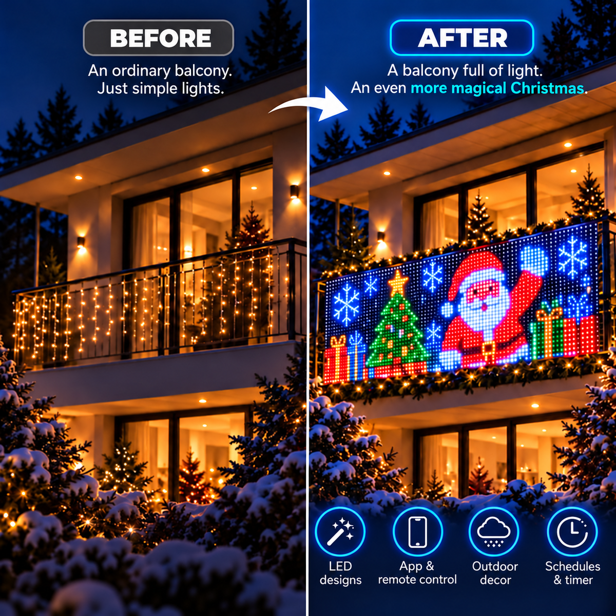VARUNIQO™ – Animated LED Curtain Lights for Balconies, Garages & Windows